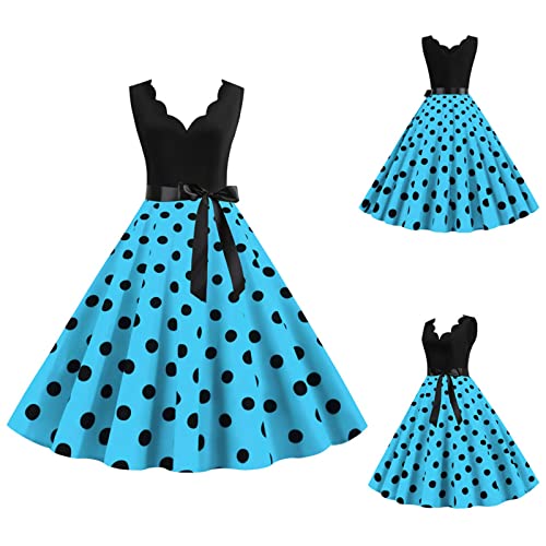 Rockabilly Kleider Damen 50er Jahre Vintage Kurzarm V-Ausschnitt Polka Dot Swing Coctailkleid Hochzeit Festlich Knielang Kleid Gepunktet Rockabilly Vintage Kleid mit Gürtel Partykleid von CCOOfhhc