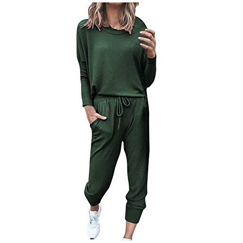Schlafanzug Damen Lang Baumwolle Locker, Zweiteiliger Lässig Weich Langarm Oberteile Freizeitanzug Pyjama Set Pjs Sets Pyjamahose Winter Loungewear Homewear Elastischer Bund Soft Schlafanzug-Set von CCOOfhhc