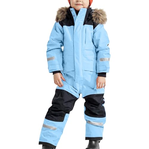 Schneeanzug Kinder Unisex Skianzug Verdickt Warm Skioverall Winter Warme Skianzüge mit Kapuze Schneeoverall Wasserdicht Winddicht Winteranzug Thermo Schneeanzüge Mädchen Einteiliges Winteroverall von CCOOfhhc