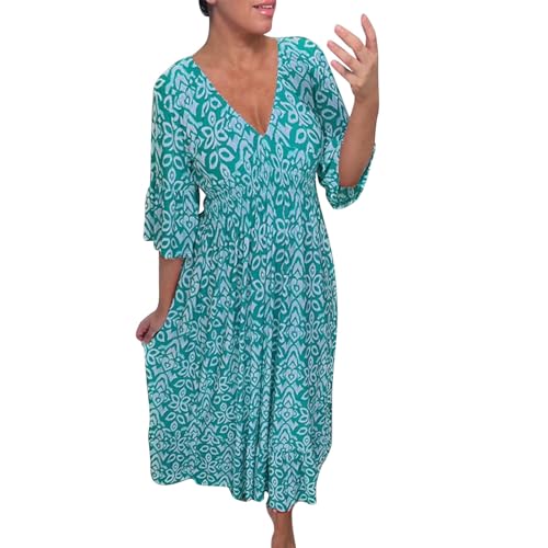 Sommerkleid Damen Knielang Elegant Boho Blumenkleid Sommerkleid Midi Strandkleider Kurz Sommer Tunika Kleider Leicht Knielang Blusenkleid Mode Freizeitkleider Tunikakleid Luftige Carmen Stufenkleid von CCOOfhhc
