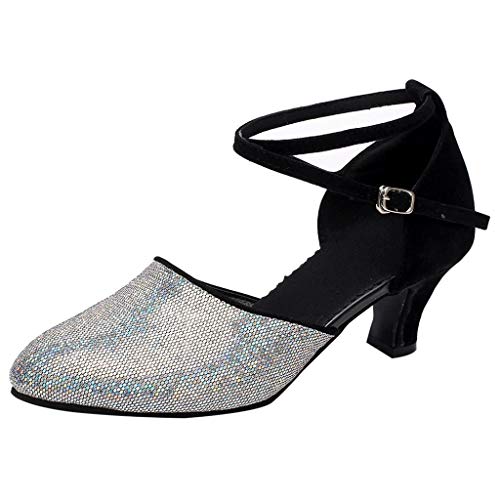 Tanzschuhe Damen Silber Glitzer, Riemchenpumps Tango Latein Moderne Tanzschuhe Glitzer Cha-Cha Tanzen Performance Absatz Soziale Tanzschuhe Party Walzer Professionelle Standard Hochzeit Sandale von CCOOfhhc