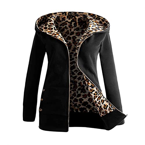 Übergangsjacke Damen FrüHling Longstrickjacke Leichtsteppjacke Übergangsmantel Schwarz Mit Kapuze Sweatjacke Kapuzenjacke Oversized Kapuzenmantel Lang Plüsch Reisverschuss Langarm Große Größen von CCOOfhhc