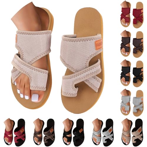 Warehouse Deal,Orthopädische Sandalen Damen Sommer Hallux Valgus Flach Pantolette Leichte Mesh Strandsandalen Bequeme Big Toe Hausschuhe Breite Füße Casual Pantolette Freizeitschuhe Sommerschuhe von CCOOfhhc