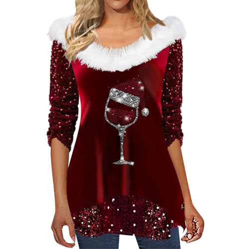 Weihnachtsshirt Damen Langarm Lustig 3D Drucke Herbst Rundhals Lose Weihnachtspullover Blusen Lustig Lässige Langarm Oberteile Pullover Elegant Frauen Lockeres Weihnachtstunika Tunika von CCOOfhhc