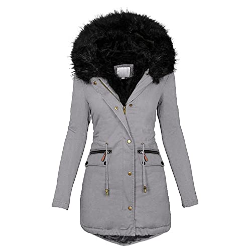 Winterjacken für Damen Große Größen Mantel Winter Elegant Lang Coat Wintermantel Dicker Warm Winddicht Wasserdicht Reißverschluss Winterparka mit Kapuze Einfarbig Parka Übergangsjacke Windbreaker von CCOOfhhc