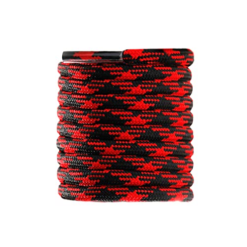 CCSOFTIME 2 Paar Schnürsenkel Rund für Stiefel Wanderschuhe Arbeitsschuhe Trekkingshcuhe Reißfeste Ersatz Schuhbänder 4mm Dicke Outdoor Boots Shoe Laces für Herren Damen,Schwarz Rot-130cm von CCSOFTIME