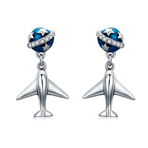 925 Sterling Silber Ohrringe Damen Mädchen Ohrstecker，Blue Planet Flugzeug Star Tours Tropfen Ohrringe Frauen Mädchen Feiner Schmuck Silber Geschenk Einzigartigen Glanz Zeitlos Und Klassisch von CCSYM