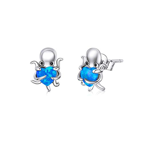925 Sterling Silber Ohrringe Damen Mädchen Ohrstecker，Sea Octopus Geschenk Blue Opal Acht Krallen Kleine Ohrringe Mode Edler Schmuck Einzigartigen Glanz Zeitlos Und Klassisch von CCSYM