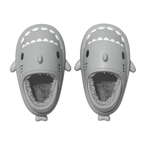 CCTUNG Hausschuhe Cartoon Hai -Baumwollschuhe Erwachsene Kinder warmer Winter süße Schuhe Eltern Kinder wasserdichte Innen im Freien im Freien weich-Grey,42-43 von CCTUNG
