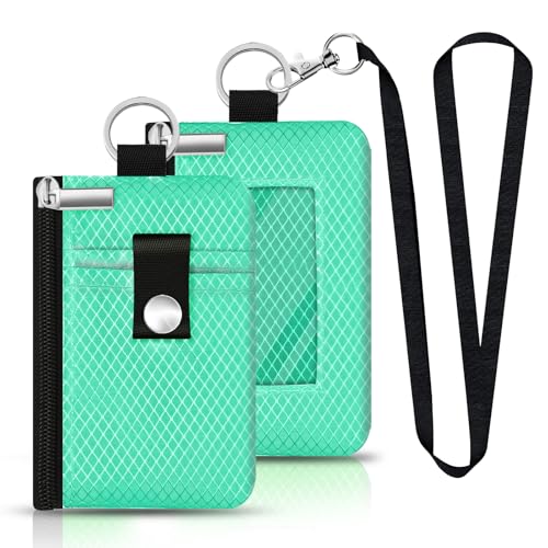 CCUMI Minimalistische RFID-blockierende kleine Geldbörse mit Ausweisfenster, wasserabweisend, mit Reißverschluss, Ausweishülle mit Umhängeband, Schlüsselanhänger für Karten, Bargeld, Reisen, Damen von CCUMI