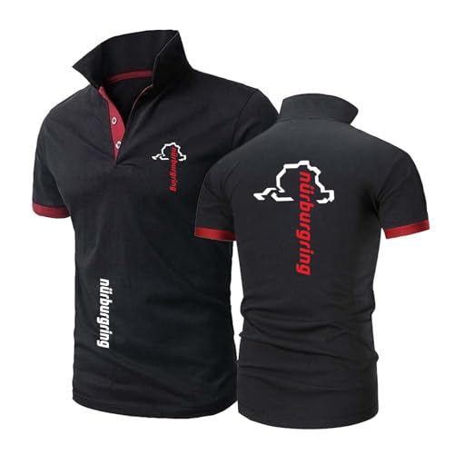 Herren-Poloshirts Fitnessstudio-Kleidung Für N.u.rb.ur.gr.ing Bequemes T-Shirt Mit Knöpfen Rugby Halblange Ärmel Patchwork-T-Shirt Top-Kleidung Training-HeiS+HongS||3X_l von CCVQPF