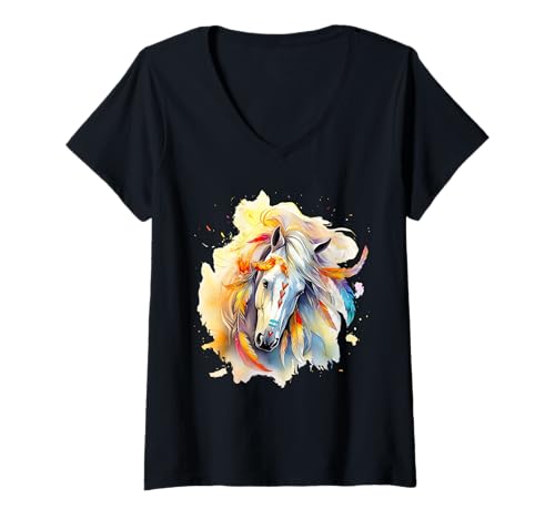 Damen Windpferd Indianer Stammes Indianer Kunstliebhaber T-Shirt mit V-Ausschnitt Damen Windpferd Indianer Stammes Indianer Kunstliebhaber T-Shirt mit V-Ausschnitt von CCXLVIII Awesome TT100