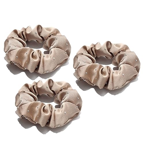 3 Stück Haarband Mädchen Zopfgummis Hair Bun Weiche Schlaf-Haargummis dicke Haargummi Mädchen Haar Accessoire Starker Halt Elastische Haargummis-Hellbraun-1 Count (Pack of 3) von CCYXFB