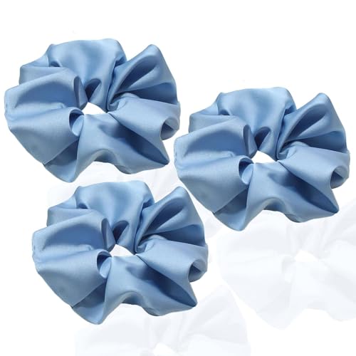 3 Stück haarband mädchen zopfgummis hair bun weiche Schlaf-Haargummis dicke haargummi mädchen haar accessoire starker Halt elastische haargummis-blau-1 Count (Pack of 3) von CCYXFB