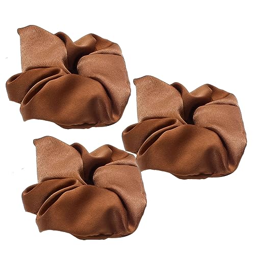 3 Stück Haarband Mädchen Zopfgummis Hair Bun Weiche Schlaf-Haargummis dicke Haargummi Mädchen Haar Accessoire Starker Halt Elastische Haargummis-braun-1 Count (Pack of 3) von CCYXFB