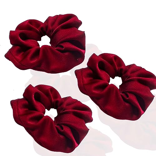 3 Stück Haarband Mädchen Zopfgummis Hair Bun Weiche Schlaf-Haargummis dicke Haargummi Mädchen Haar Accessoire Starker Halt Elastische Haargummis-rot-1 Count (Pack of 3) von CCYXFB