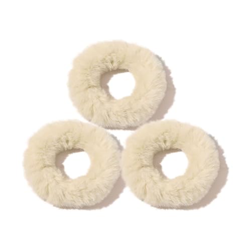 3 Stück Haargummi Ohne Beschädigung, Plüsch Haargummis Mädchen, Weiche Dicke Haarband Haarschmuck Damen-Beigegelb-D:7cm(2.75inch) von CCYXFB