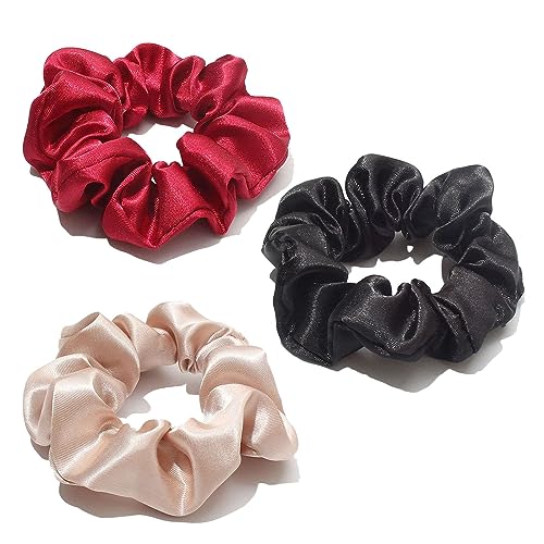 3 Stück Haargummis Satin Scrunchie Seide Scrunchies Set Elastische Haargummis Mädchen Zopfgummis Haarclips Hair Bun Groß Women-Trikolore E-1 Count (Pack of 3) von CCYXFB