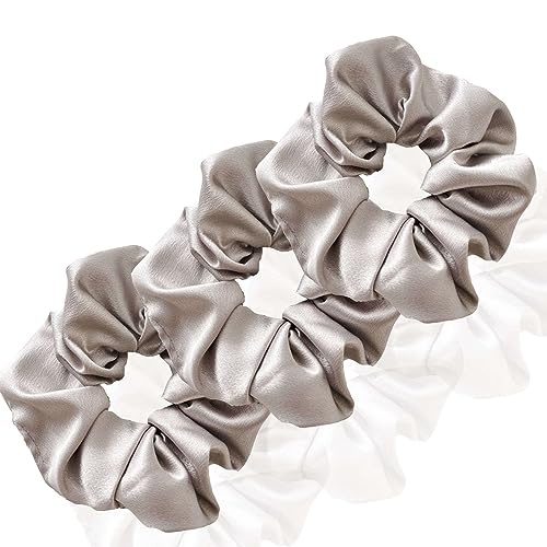 3 Stück Scrunchies Seide dicke Haargummi Seide Hair Bun Elastische Haargummi Weiche Schlaf-Haargummis Satin Scrunchie Zopfgummis Haarbänder Mädchen Satin Haargummi-Grey-3 count von CCYXFB