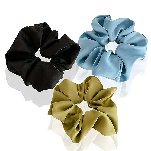 3 Stück Scrunchies Seide dicke Haargummi Seide Hair Bun Elastische Haargummi Weiche Schlaf-Haargummis Satin Scrunchie Zopfgummis Haarbänder Mädchen Satin Haargummi-Trikolore A-15CM von CCYXFB