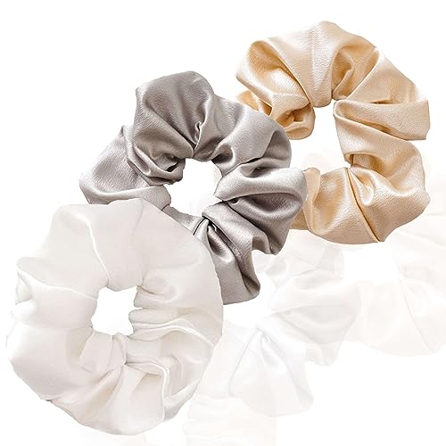 3 Stück Scrunchies Seide dicke Haargummi Seide Hair Bun Elastische Haargummi Weiche Schlaf-Haargummis Satin Scrunchie Zopfgummis Haarbänder Mädchen Satin Haargummi-Trikolore A-3 count von CCYXFB