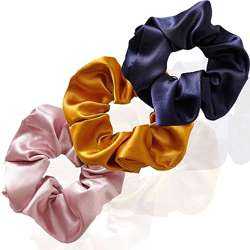 3 Stück Scrunchies Seide dicke Haargummi Seide Hair Bun Elastische Haargummi Weiche Schlaf-Haargummis Satin Scrunchie Zopfgummis Haarbänder Mädchen Satin Haargummi-Trikolore E-3 count von CCYXFB