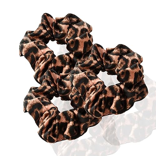 3 Stück Scrunchies Seide dicke Haargummi Seide Hair Bun Elastische Haargummi Weiche Schlaf-Haargummis Satin Scrunchie Zopfgummis Haarbänder Mädchen Satin Haargummi-braun-10 5CM von CCYXFB