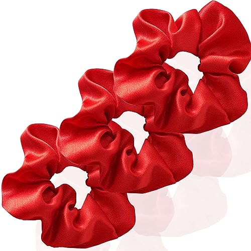 3 Stück Scrunchies Seide dicke Haargummi Seide Hair Bun Elastische Haargummi Weiche Schlaf-Haargummis Satin Scrunchie Zopfgummis Haarbänder Mädchen Satin Haargummi-rot-3 count von CCYXFB