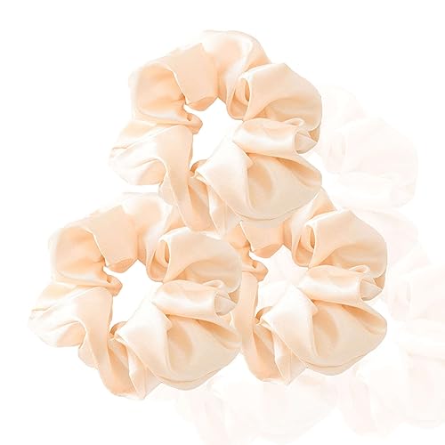 3 Stück Scrunchies Seide dicke Haargummi Seide Hair Bun Elastische Haargummi Weiche Schlaf-Haargummis Satin Scrunchie Zopfgummis Haarbänder Mädchen Satin Haargummi-Creme farben-12CM von CCYXFB