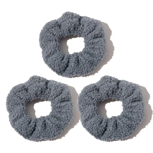 CCYXFB 3 Groß Stück Haargummi Damen, Plüsch Haargummis Mädchen, Weiche Dicke Haarband Kinder Scrunchies Haarschmuck Winter-Blau Grau-D:12cm(4.72inch) von CCYXFB