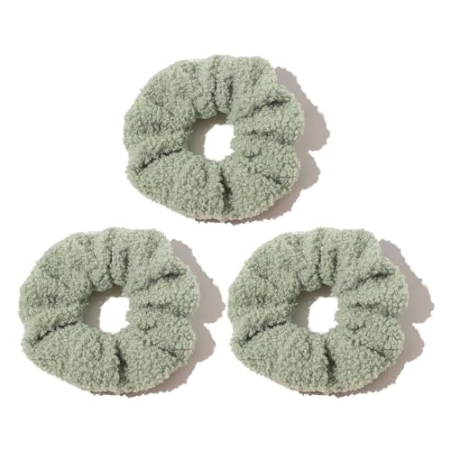CCYXFB 3 Groß Stück Haargummi Damen, Plüsch Haargummis Mädchen, Weiche Dicke Haarband Kinder Scrunchies Haarschmuck Winter-Frucht Grün-D:12cm(4.72inch) von CCYXFB