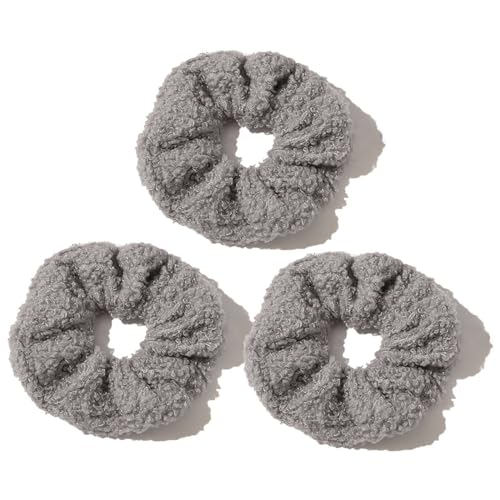 CCYXFB 3 Groß Stück Haargummi Damen, Plüsch Haargummis Mädchen, Weiche Dicke Haarband Kinder Scrunchies Haarschmuck Winter-Hellgrau-D:12cm(4.72inch) von CCYXFB