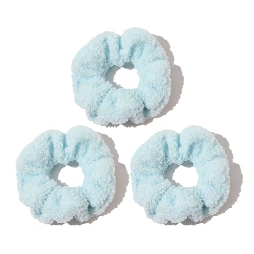 CCYXFB 3 Groß Stück Haargummi Damen, Plüsch Haargummis Mädchen, Weiche Dicke Haarband Kinder Scrunchies Haarschmuck Winter-Himmelblau-D:12cm(4.72inch) von CCYXFB
