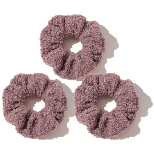 CCYXFB 3 Groß Stück Haargummi Damen, Plüsch Haargummis Mädchen, Weiche Dicke Haarband Kinder Scrunchies Haarschmuck Winter-Rosa Ⅱ-D:12cm(4.72inch) von CCYXFB