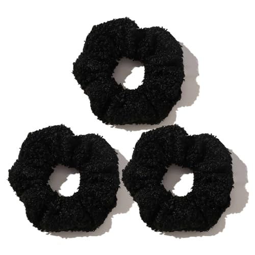 CCYXFB 3 Groß Stück Haargummi Damen, Plüsch Haargummis Mädchen, Weiche Dicke Haarband Kinder Scrunchies Haarschmuck Winter-Schwarz-D:12cm(4.72inch) von CCYXFB