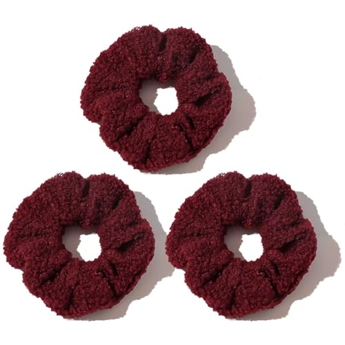 CCYXFB 3 Groß Stück Haargummi Damen, Plüsch Haargummis Mädchen, Weiche Dicke Haarband Kinder Scrunchies Haarschmuck Winter-Weinrot-D:12cm(4.72inch) von CCYXFB