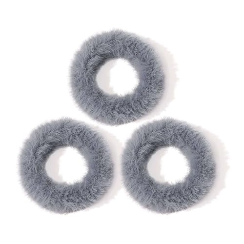 CCYXFB 3 Stück Haargummi Damen, Plüsch Haargummis Mädchen, Weiche Haarband Kinder Scrunchies Haarschmuck-Blau grau-D: 6cm(2.36inch) von CCYXFB