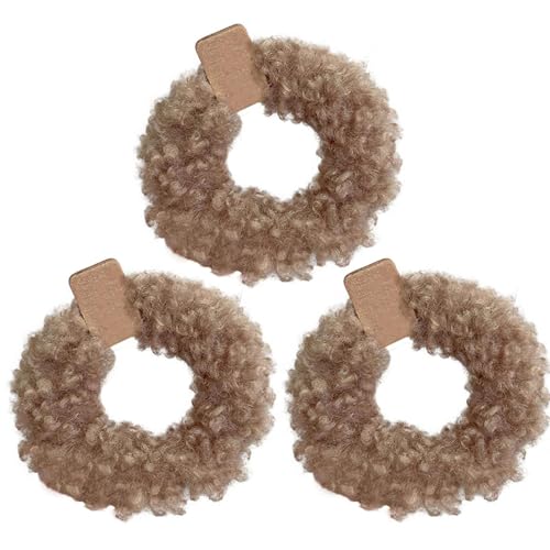 CCYXFB 3 Stück Haargummi Ohne Beschädigung, Plüsch Haargummis Mädchen Für Winter, Weiche Dicke Haarband, Haarschmuck Damen-Khaki-1 Count(Pack of 3) von CCYXFB