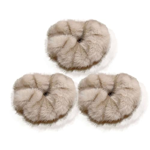 CCYXFB 3 Stück Klein Plüsch Haargummis Für Winter, Haargummi Ohne Beschädigung, Weiche Dicke Haarband Mädchen, Haarschmuck Damen-Beige-B von CCYXFB