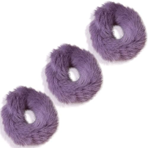 CCYXFB Pelziges Haargummis, Weiche Haargummi Für Dickes Haar, Haarband Damen Haarschmuck Mädchen-Violett-1 Count(Pack of 3) von CCYXFB