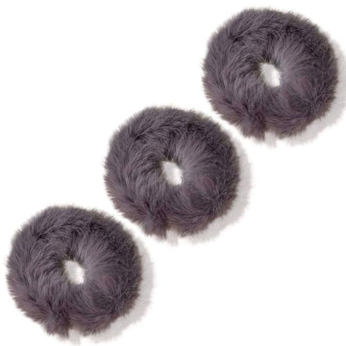 CCYXFB Pelziges Haargummis, Weiche Haargummi Für Dickes Haar, Haarband Damen Haarschmuck Mädchen-grau-1 Count(Pack of 3) von CCYXFB