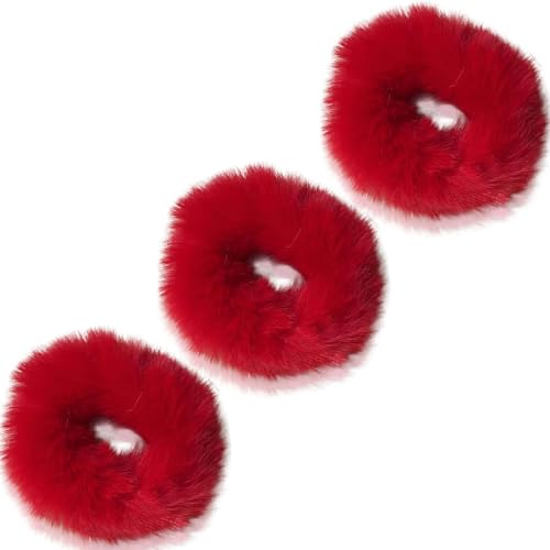 CCYXFB Pelziges Haargummis, Weiche Haargummi Für Dickes Haar, Haarband Damen Haarschmuck Mädchen-rot-1 Count(Pack of 3) von CCYXFB