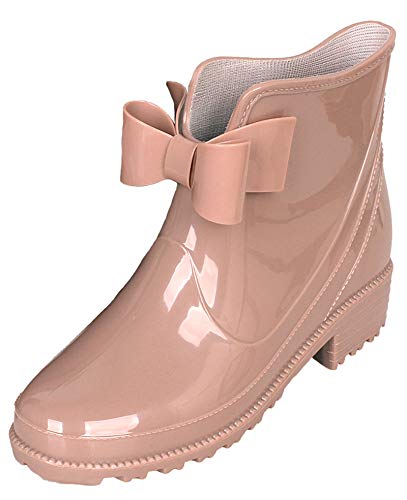 CCZZ Damen Gummistiefelette Kurze Gummistiefel Fashionable Regenstiefel Reitstiefelette Stiefel Rain Boot Regenstiefelette, Bogenknoten Beige Gr.40 EU/Etikettengröße 41 von CCZZ