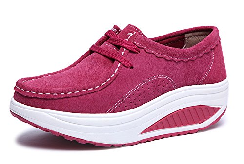 CCZZ Damen Wildleder Abnehmen Walkingschuhe Plateau Loafers Keilabsatz Schnürer Sneakers Winter Warm Wedges Freizeitschuhe Shape-up Fitnessschuhe von CCZZ