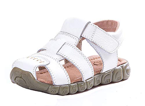 CELANDA Sandalen Jungen Mädchen Geschlossene Sandalen Sommer Kinder Trekkingsandalen Wanderschuhe Rutschfeste Lauflernschuhe Beach Sandalen Weiß Gr.25 von CELANDA