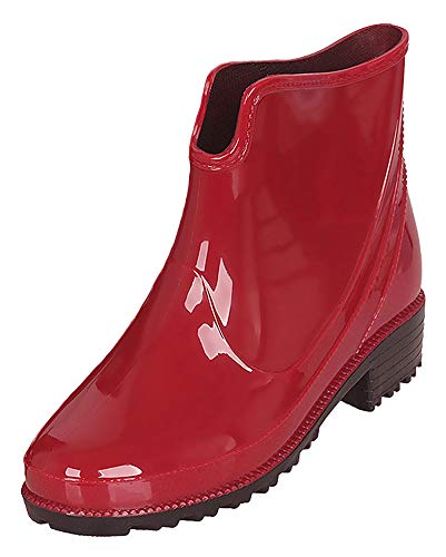 CCZZ Damen Gummistiefelette Kurze Gummistiefel Fashionable Regenstiefel Reitstiefelette Stiefel Rain Boot Regenstiefelette, Rot Gr.41 EU/Etikettengröße 42 von CCZZ