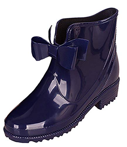 Damen Gummistiefelette Kurze Gummistiefel Reitstiefelette Regenstiefelette, Bogenknoten Blau, Gr.- 41 EU/ Etikettengröße- 42 von CCZZ