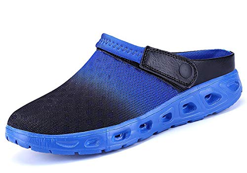 CELANDA Pantoffeln Unisex Clogs Atmungsaktiv Mesh Hausschuhe Sommer Strand Sandalen rutschfest Badeschuhe Gartenschuhe Slip-On Aqua Schuhe für Herren Damen Blau Größe: 41 EU von CELANDA