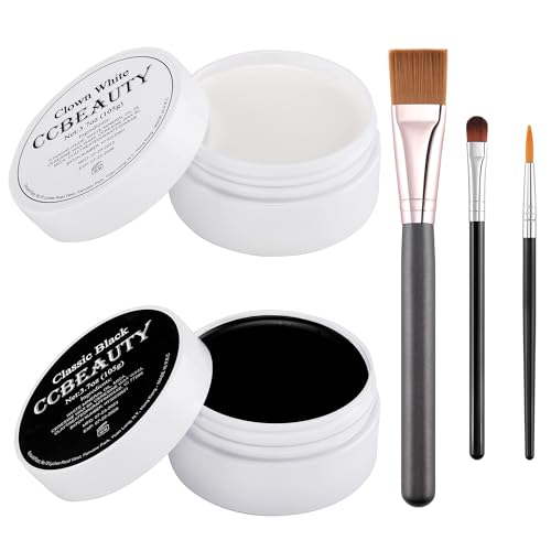 CCbeauty Face Paint Set Clown Weiß+ Schwarz Farben Bodypainting auf Ölbasis, 210g große Kapazität Professional Körperfarben für Halloween Zombie Vampire Clowns von CCbeauty