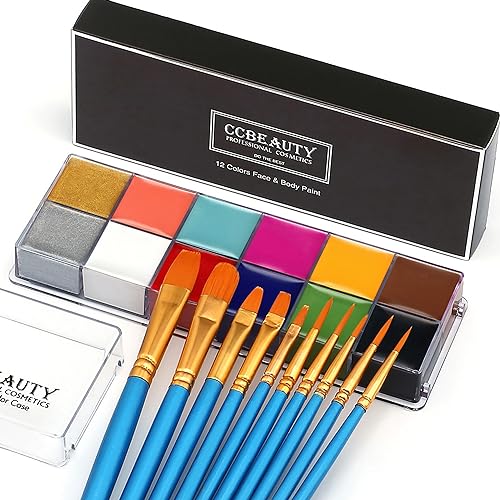 CCbeauty Kinderschminke Set 12 Farben Face Paint Professional Theaterschminke Ölbasierte ungiftige Make-Up-Palette Halloween Körperkunst Karnevals Schminke von CCbeauty